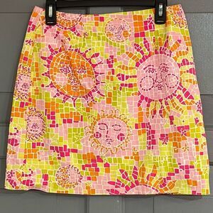 Lily Pulitzer Aztec Sun Vintage Bright Colors Lined Mini Skirt Sz 4